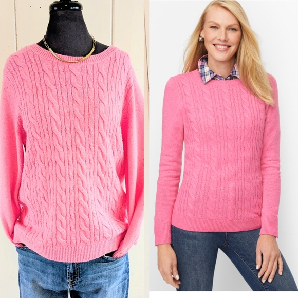 Talbots Sweaters - Talbots Pink Cable-Knit Crew Sweater sz XLP